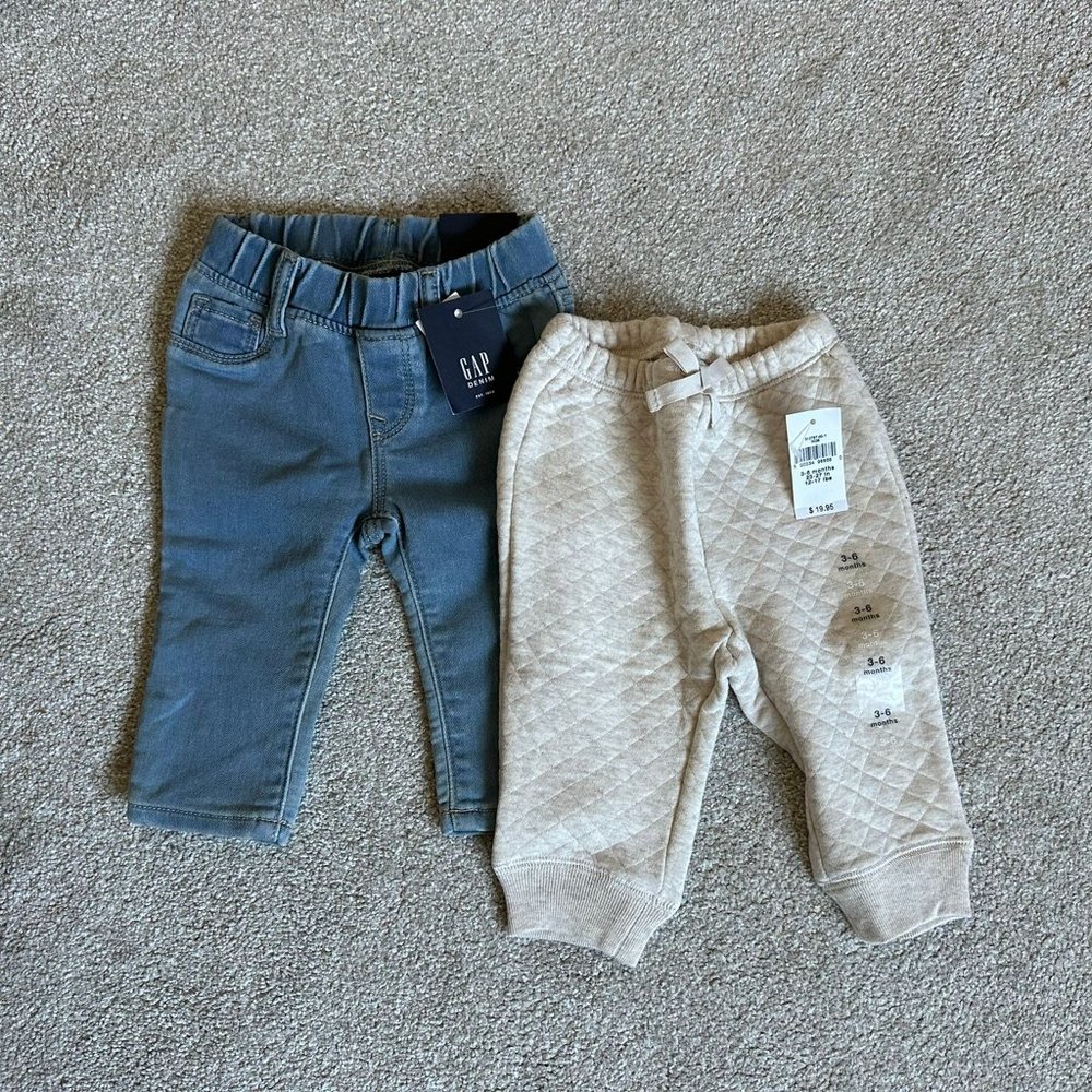 Gap Baby 3-6 mo Set of 2 Pants Quilted Denim Blue Ivory NWT